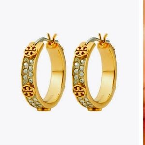 TORY BURCH SMALL MILLER STUD HOOPS 18KT GOLD PLATED